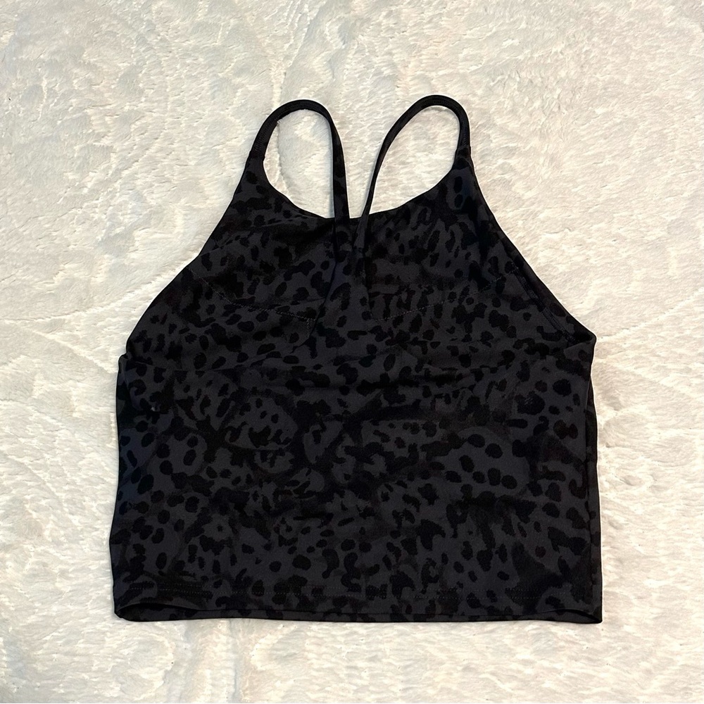 Old Navy Womens racerback leopard workout top, powersoft crop with padding